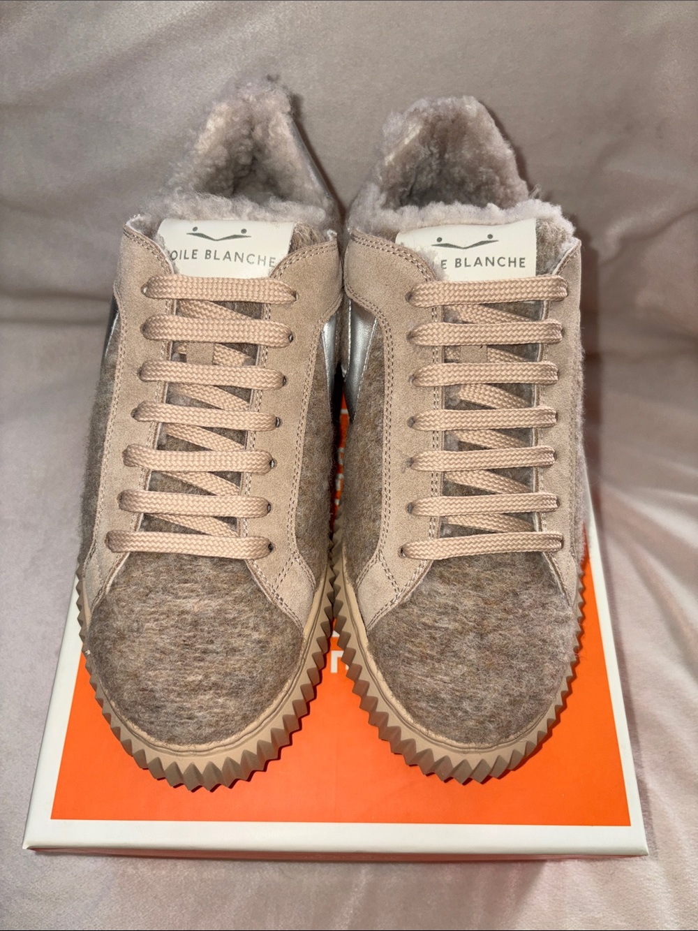 NWT VOILE BLANCHE Lipari Geniune Shearling Lined Sneaker in Beige-Light Brown - Picture 9 of 16